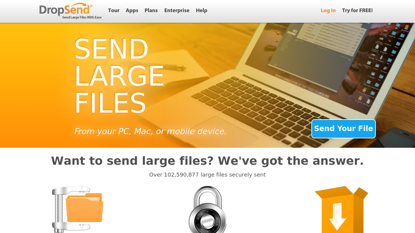 Sending large. Large send. Drop send. How to send large files over the Internet.