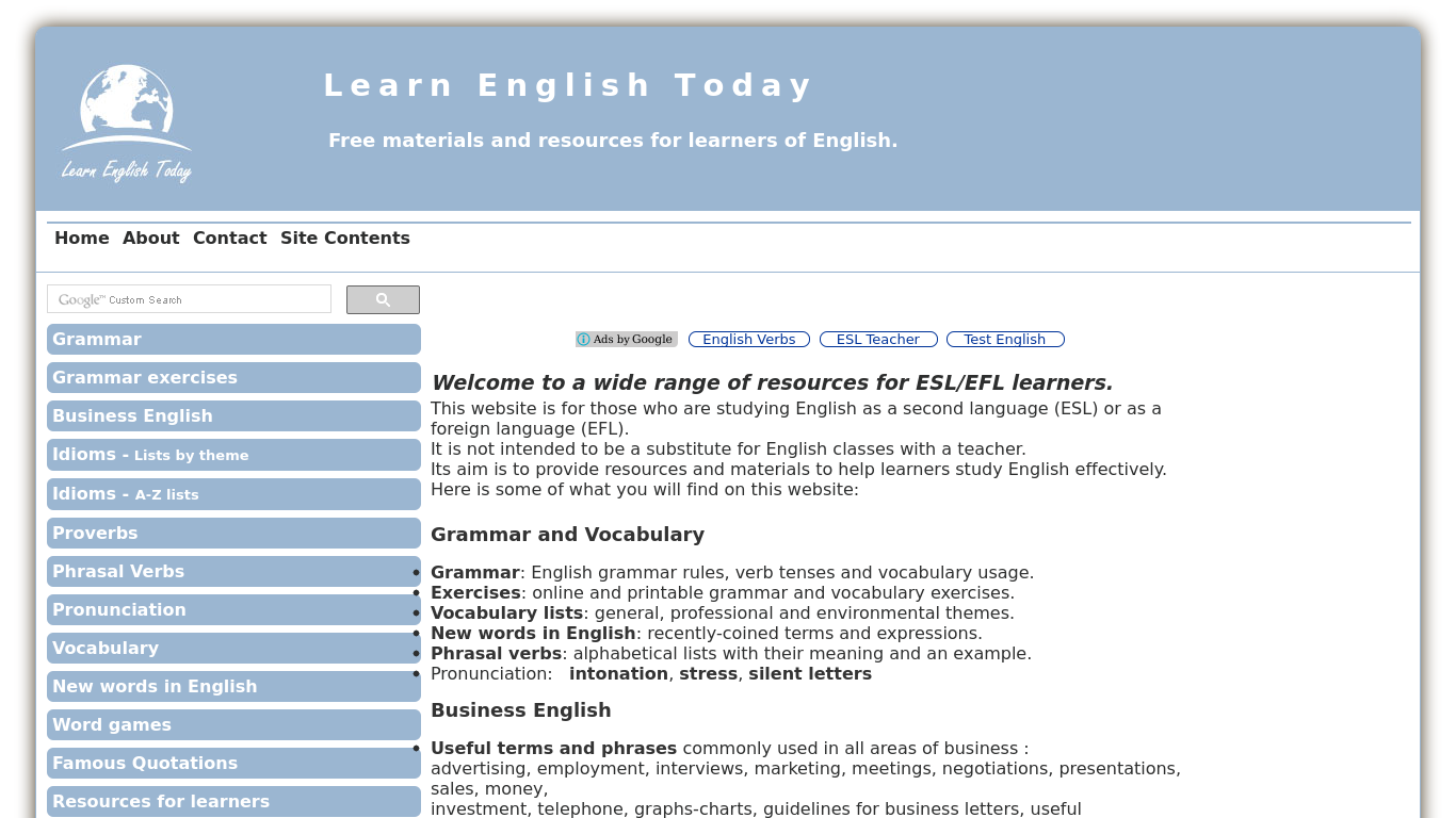 English today lessons. Learn English today. Resources for English Learners. English today English course. English today Beginner Level.