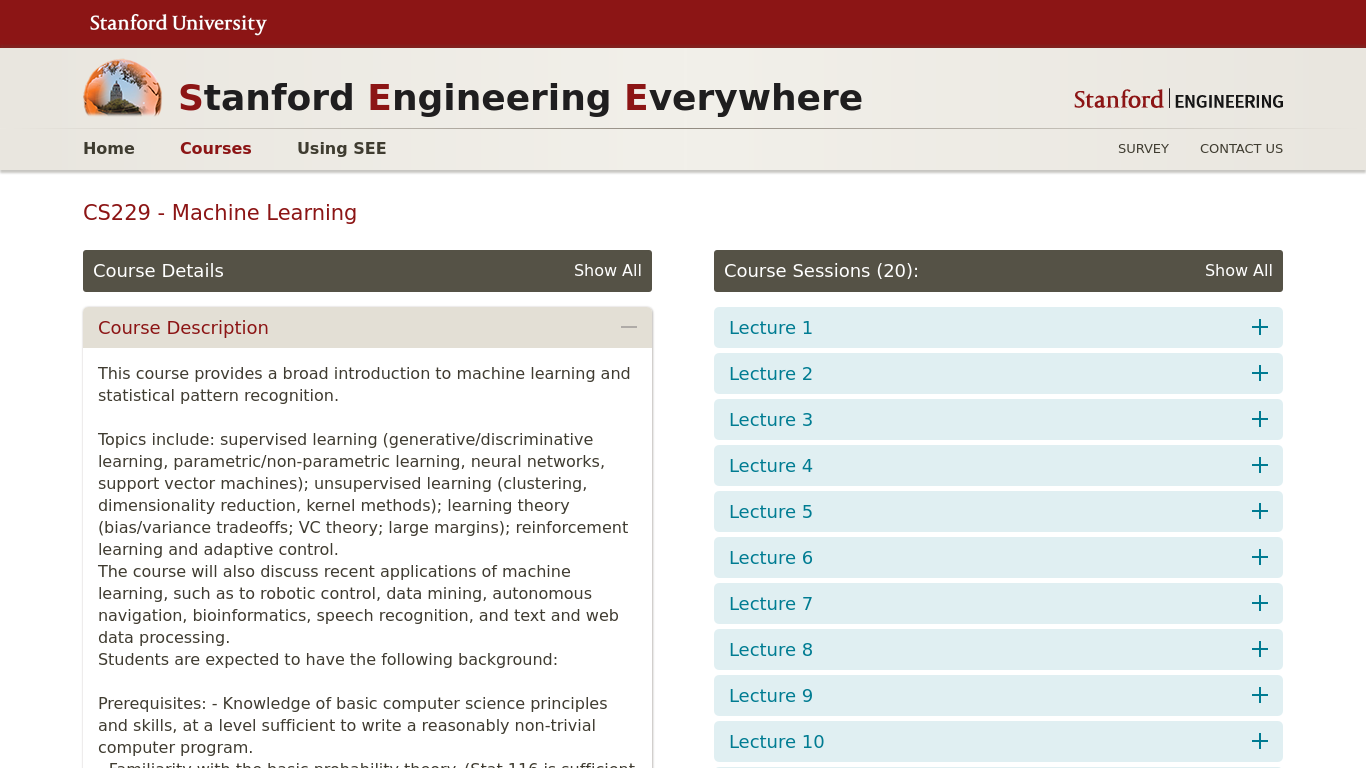 Stanford CS229 - Machine Learning